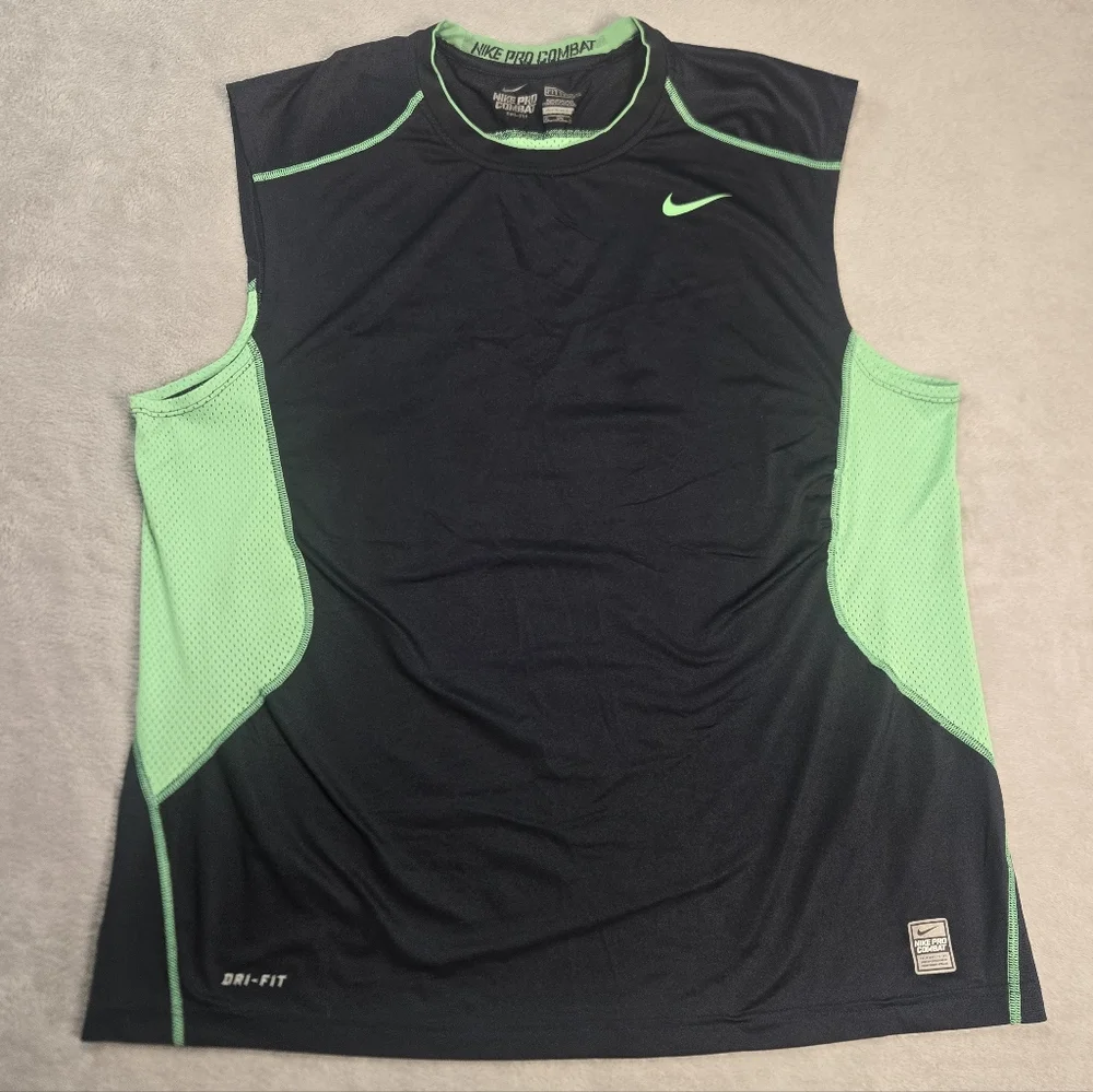 Nike Pro Combat Dri-FIT Fitted Sleeveless Compression Shirt Green Black Men 2XL - Picture 1 of 7